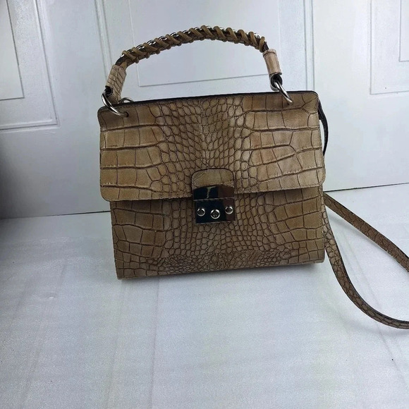 Claudia Firenze Croc Embossed Leather Cream Colored Satchel/ Bag - Picture 16 of 16